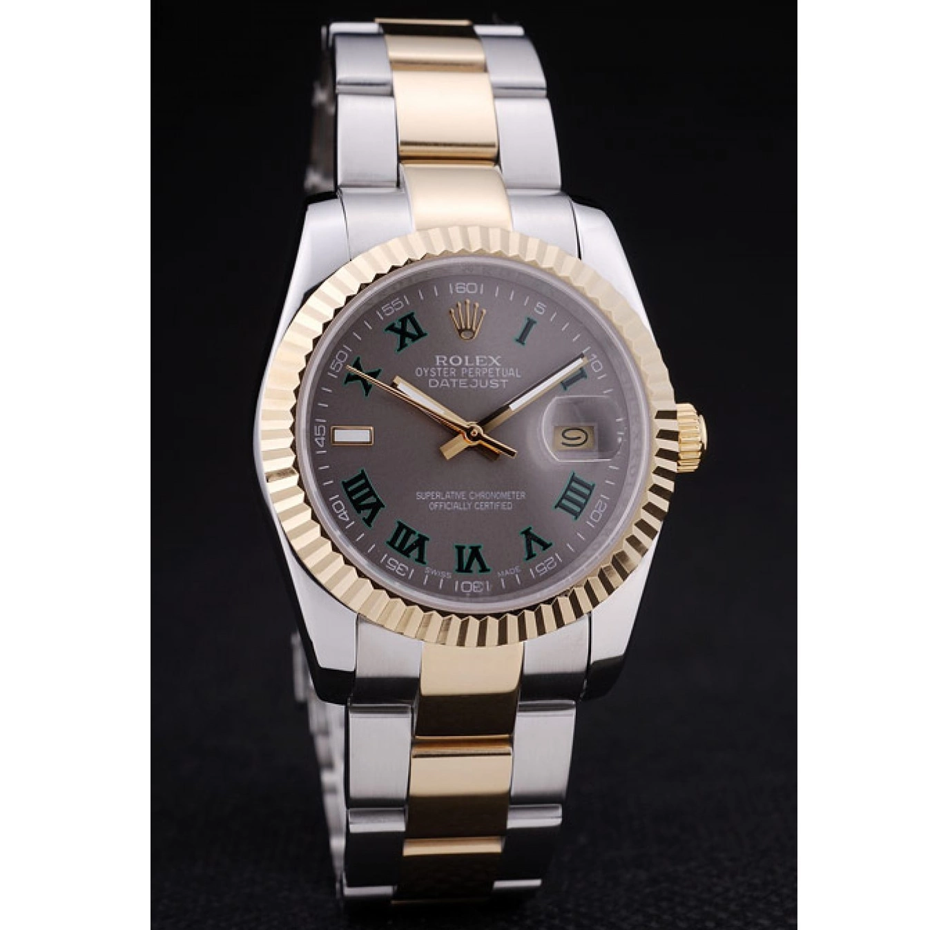 Aaa replica watch Bezel Dial Datejust Rolex Ribbed 7460 Grey 0608